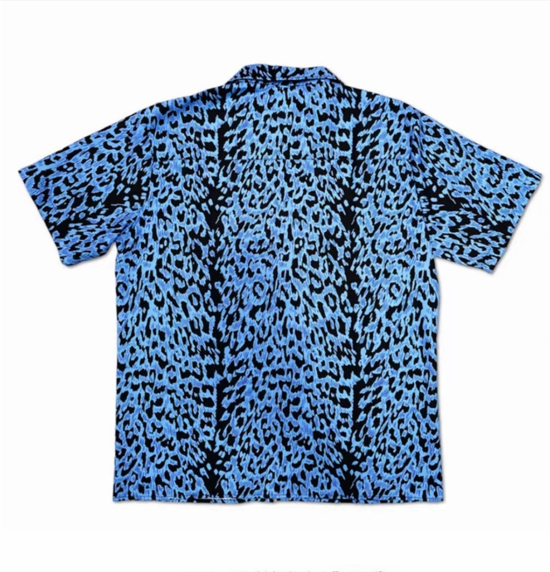 Blue Leopard Print Cuban Collar Men’s Short‑Sleeve Shirt