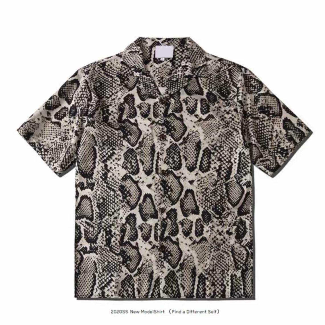 Snake‑Skin Print Cuban Collar Men’s Short‑Sleeve Shirt