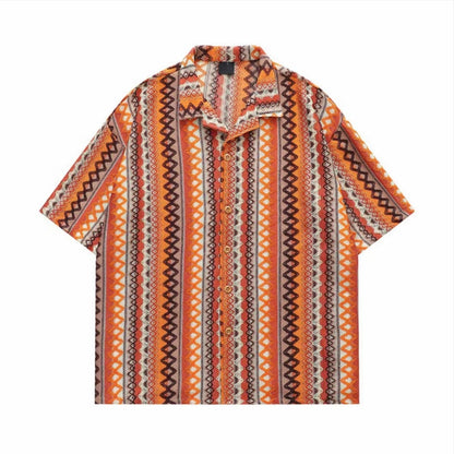 Orange Ethnic Stripe Men’s Cuban Collar Shirt
