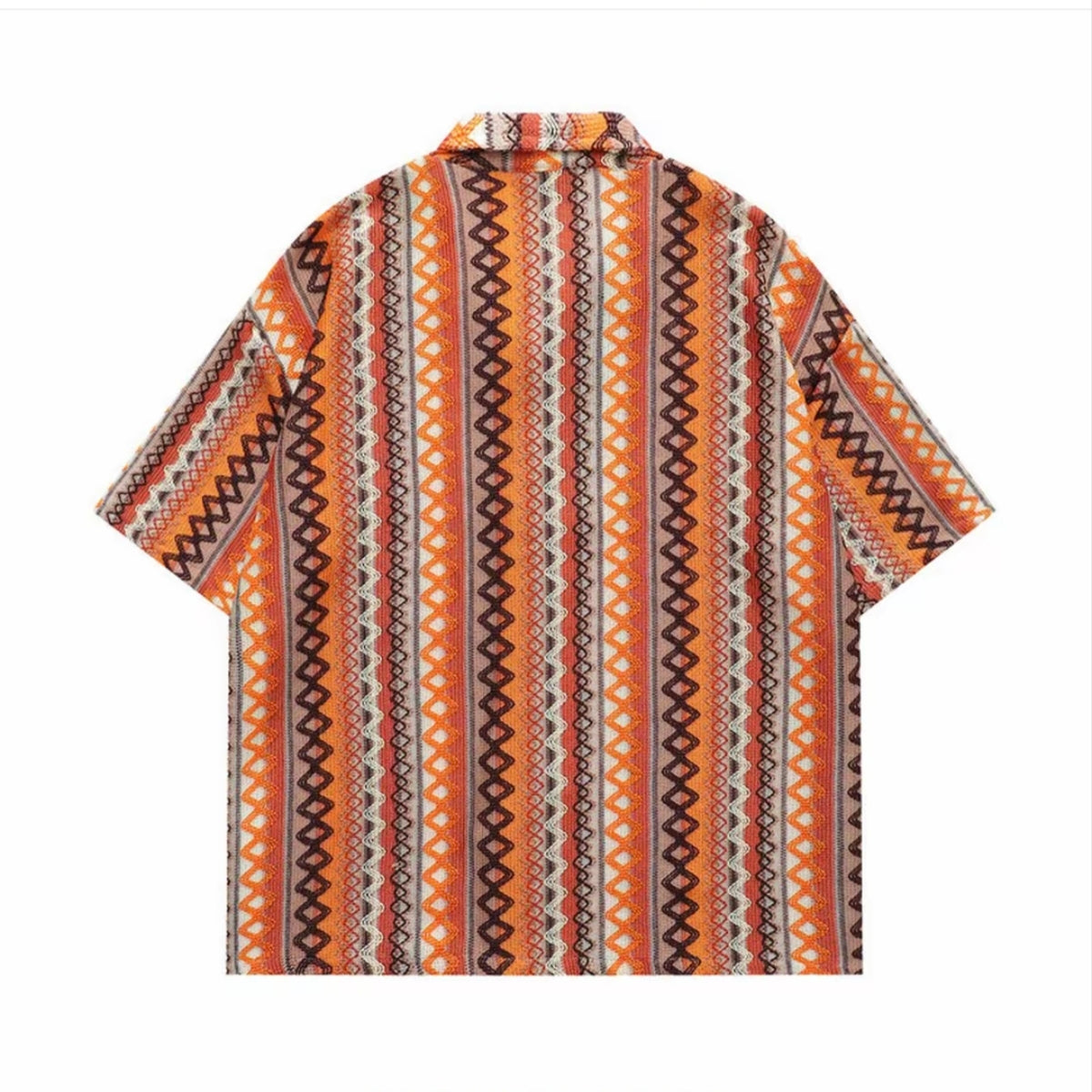 Orange Ethnic Stripe Men’s Cuban Collar Shirt