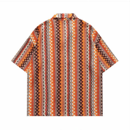 Orange Ethnic Stripe Men’s Cuban Collar Shirt