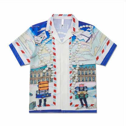 Paris Travel Art Print Men’s Cuban Collar Shirt