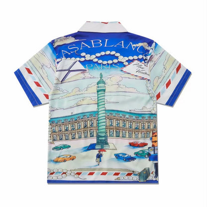 Paris Travel Art Print Men’s Cuban Collar Shirt