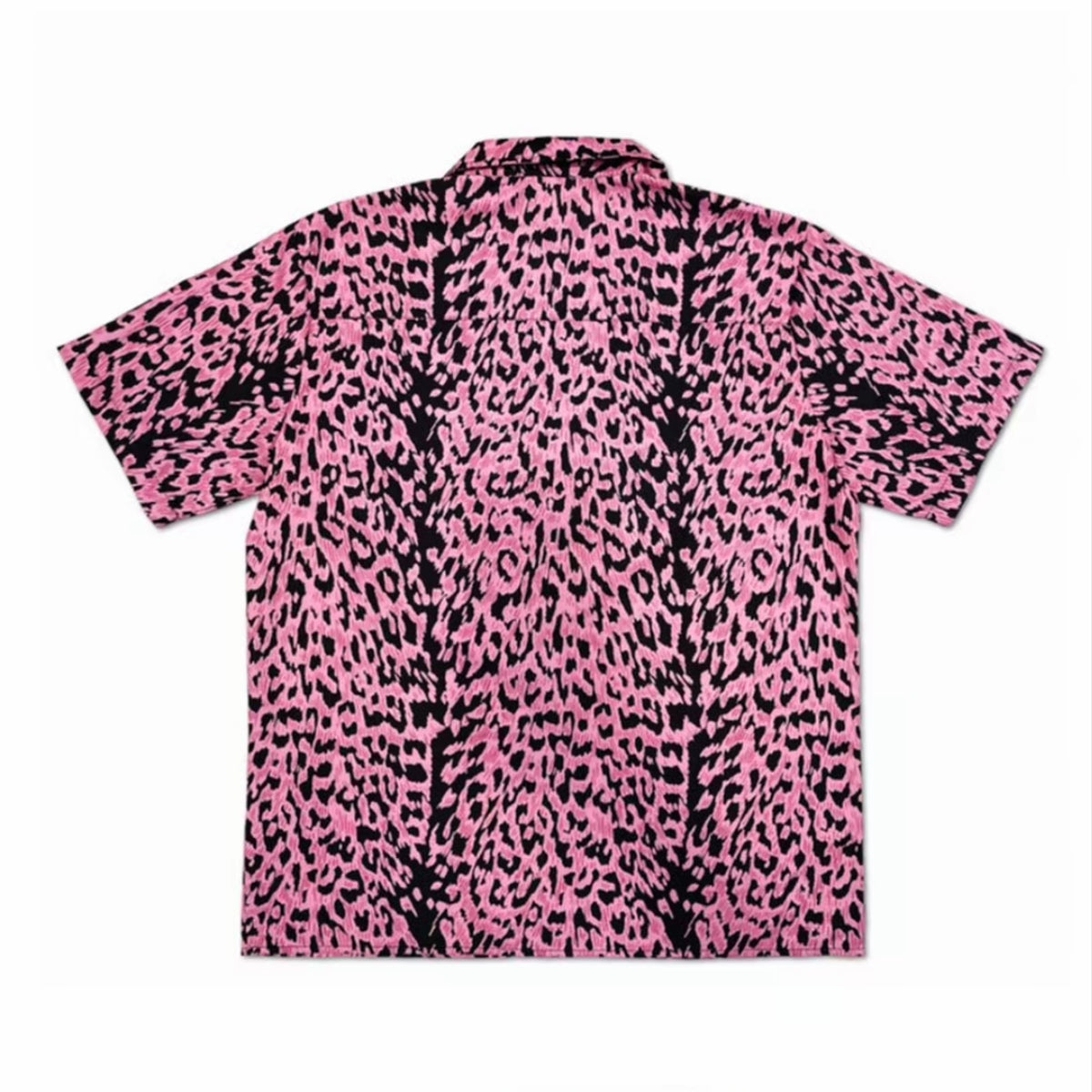 Pink‑Black Leopard Print Men’s Cuban Collar Shirt