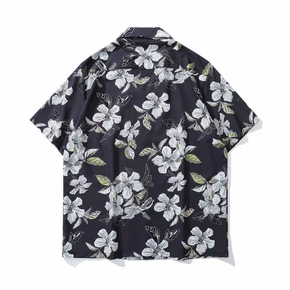 Dark Navy White Floral Men’s Cuban Collar Shirt