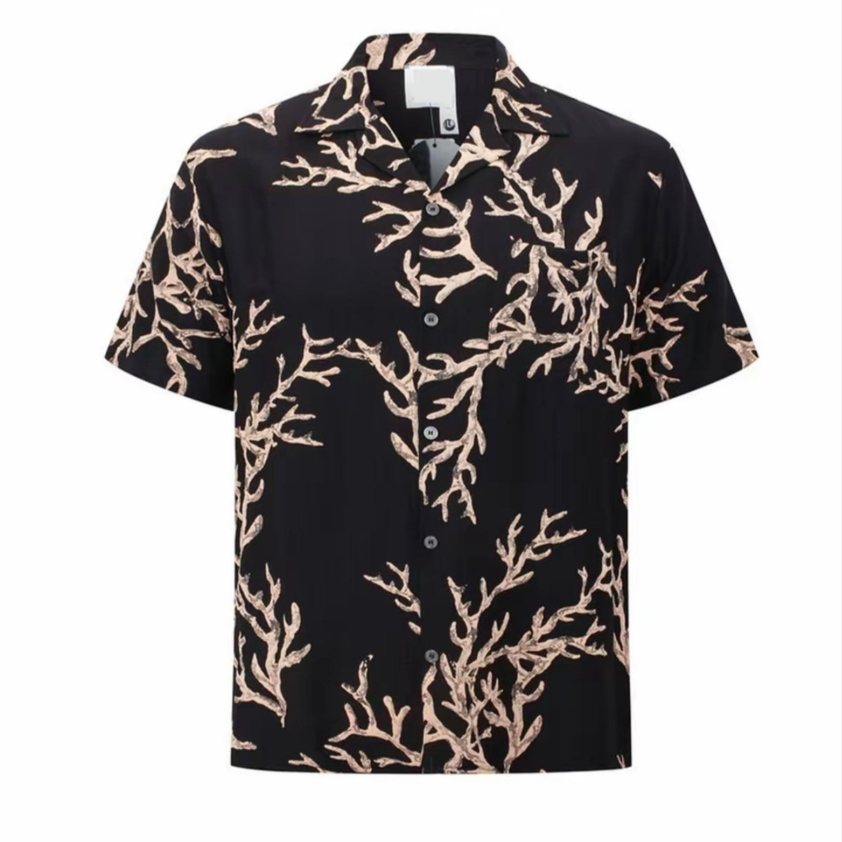 Black Coral Branch Men’s Cuban Collar Shirt