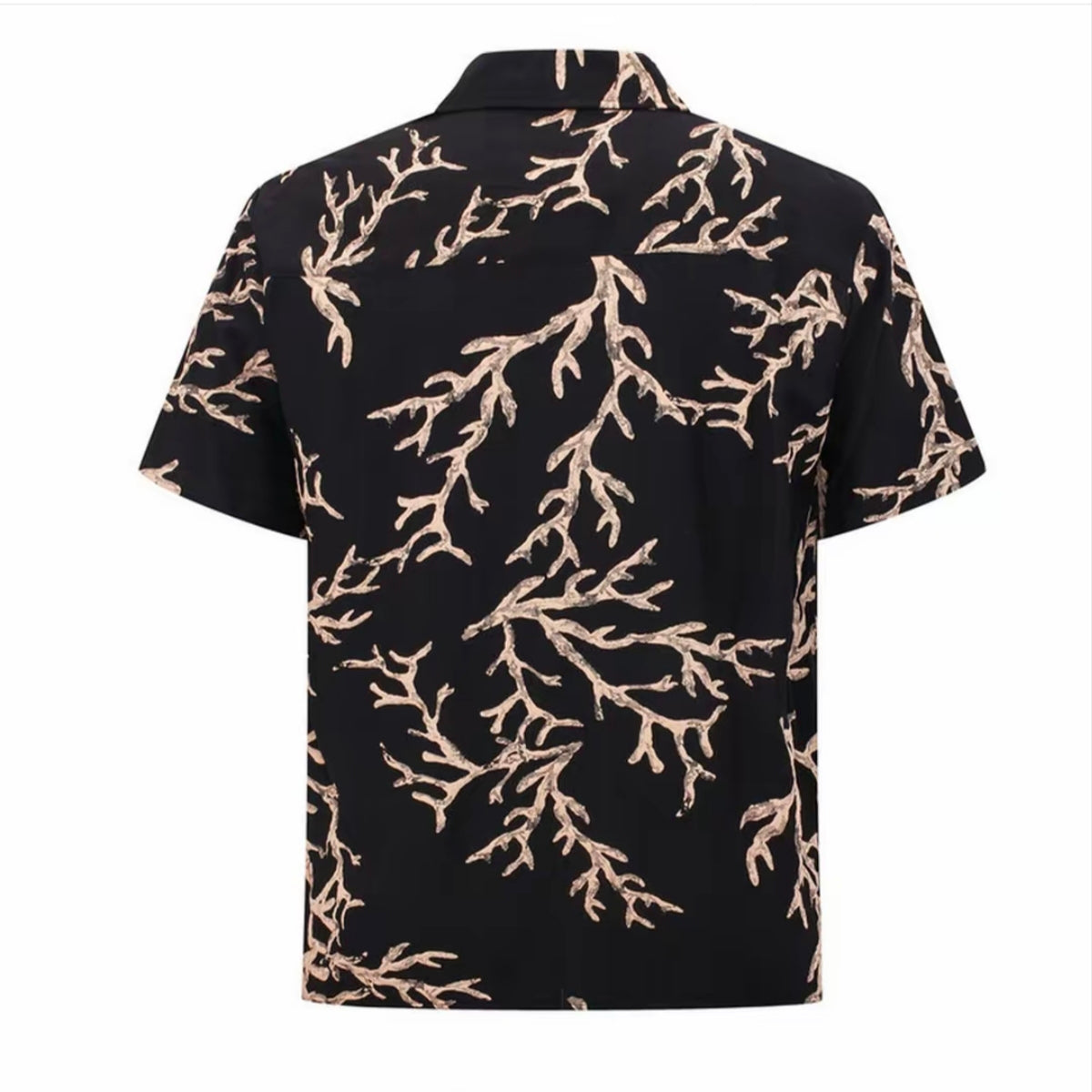 Black Coral Branch Men’s Cuban Collar Shirt