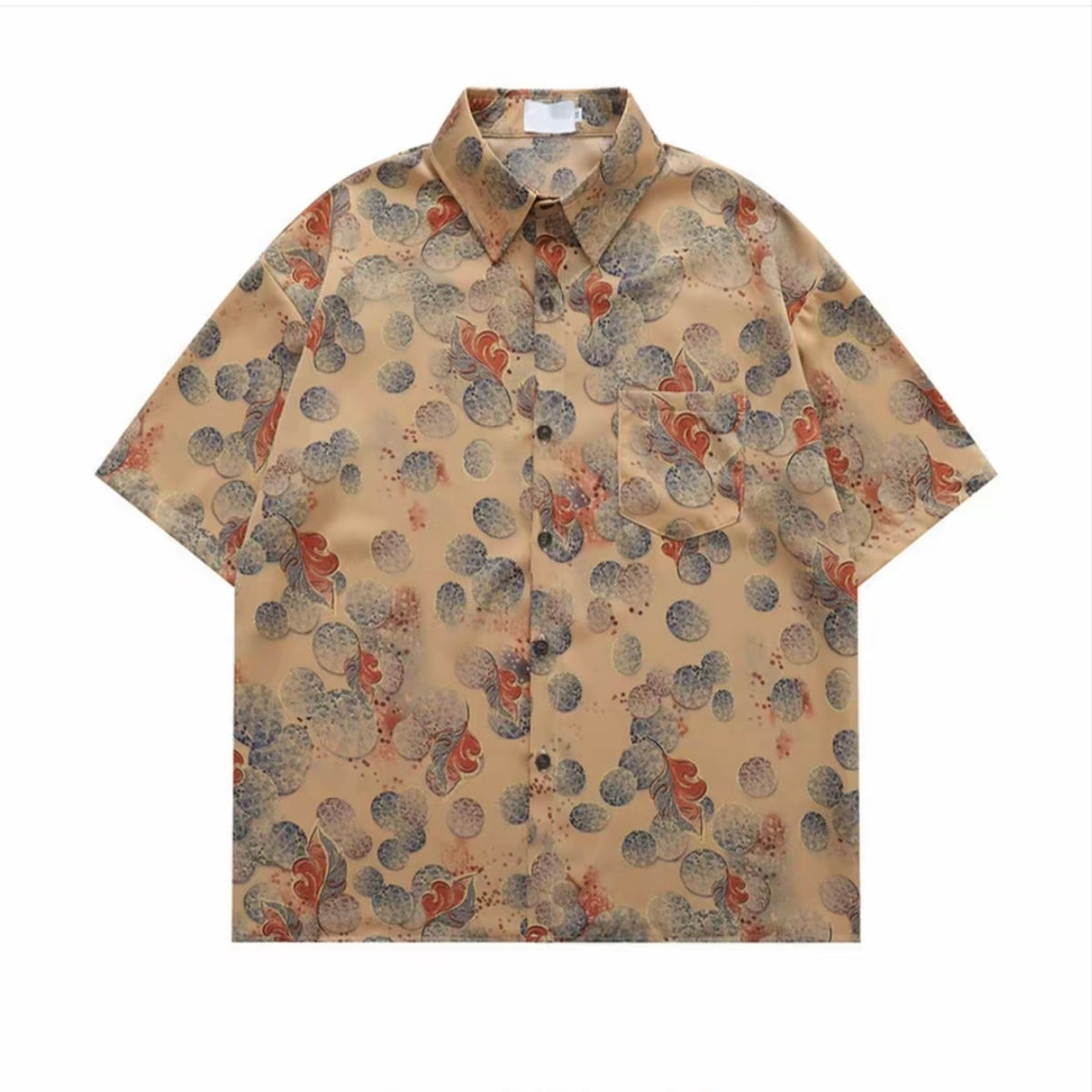 Beige Ink‑wash Art Men’s Point Collar Shirt
