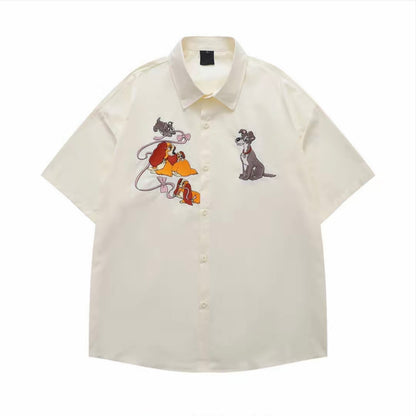 Off‑White Cartoon Embroidery Men’s Short‑Sleeve Shirt