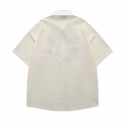 Off‑White Cartoon Embroidery Men’s Short‑Sleeve Shirt