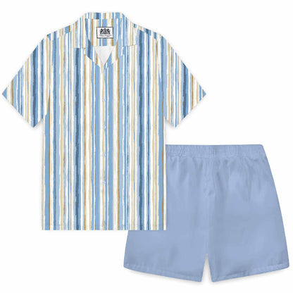 Light Blue Vertical Striped Casual Elastic Waistband Summer Casual Shorts