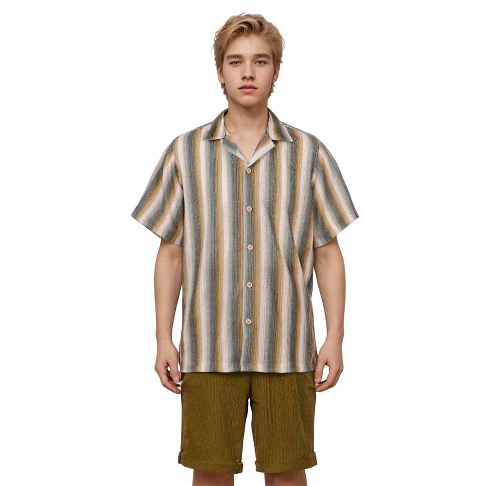 Brown Vertical Striped Casual Elastic Waistband Summer Casual Shorts