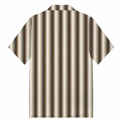 Brown Vertical Striped Casual Camp Collar Short-Sleeved Shirt