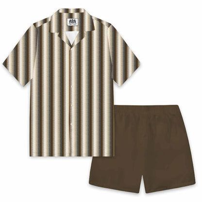 Brown Vertical Striped Casual Camp Collar Short-Sleeved Shirt