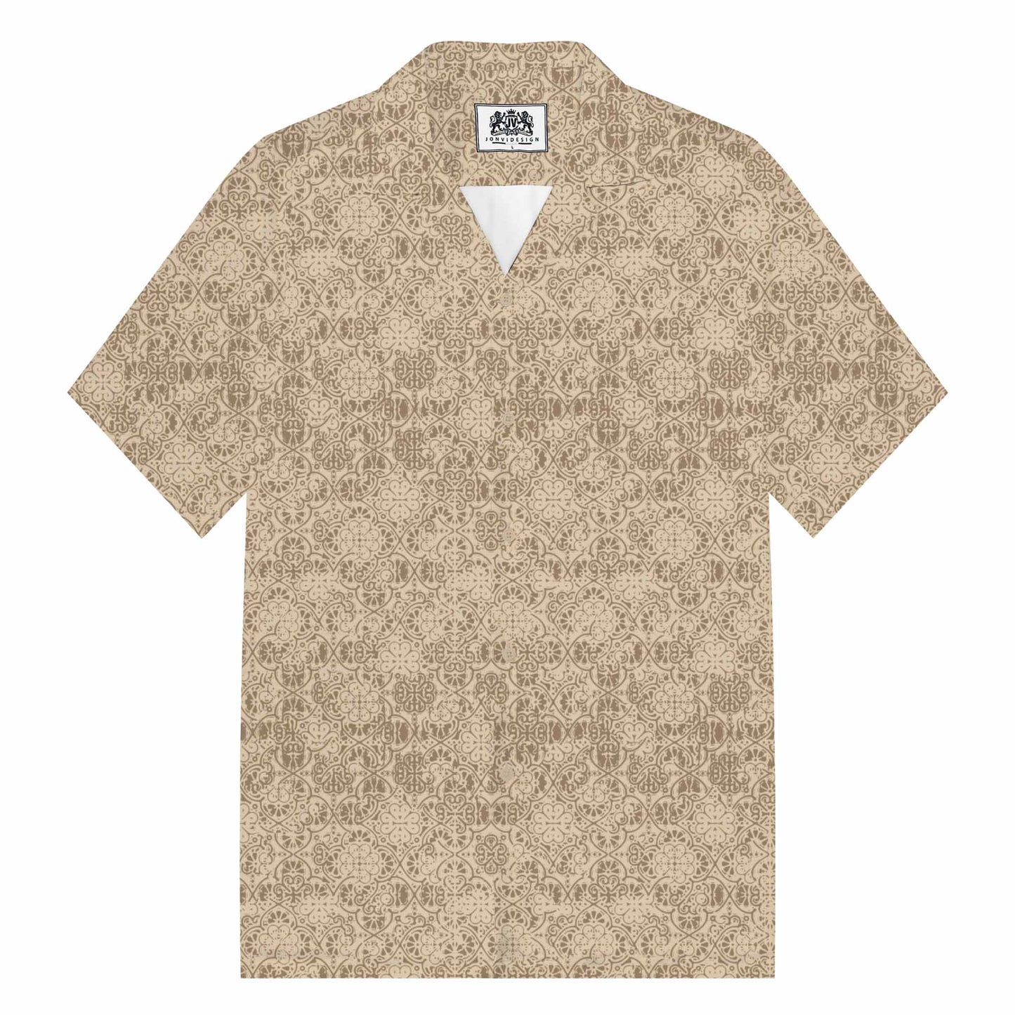 Four-Leaf Clover Print Casual Camp Collar Short-Sleeved Shirt
