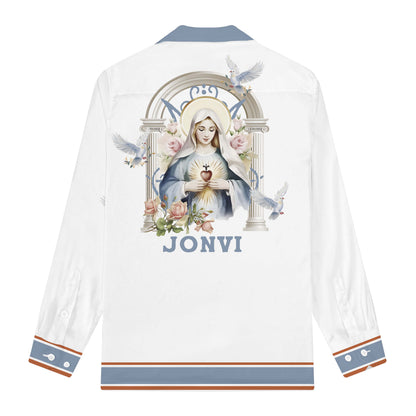 Sacred Heart Madonna Long Sleeve Camp Collar Shirt