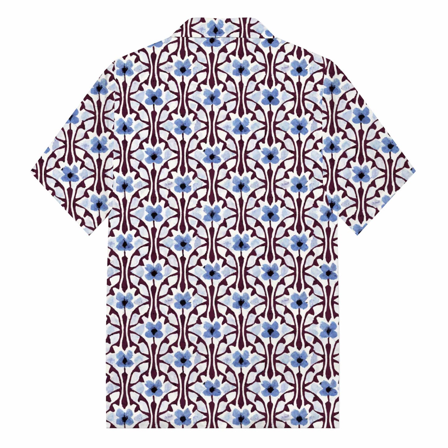 Blue Flowers Camp Collar Short-Sleeved Shirt