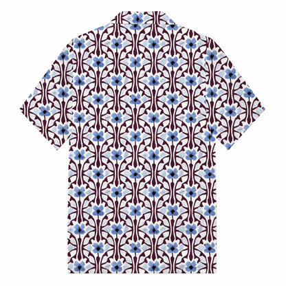 Blue Flowers Camp Collar Short-Sleeved Shirt