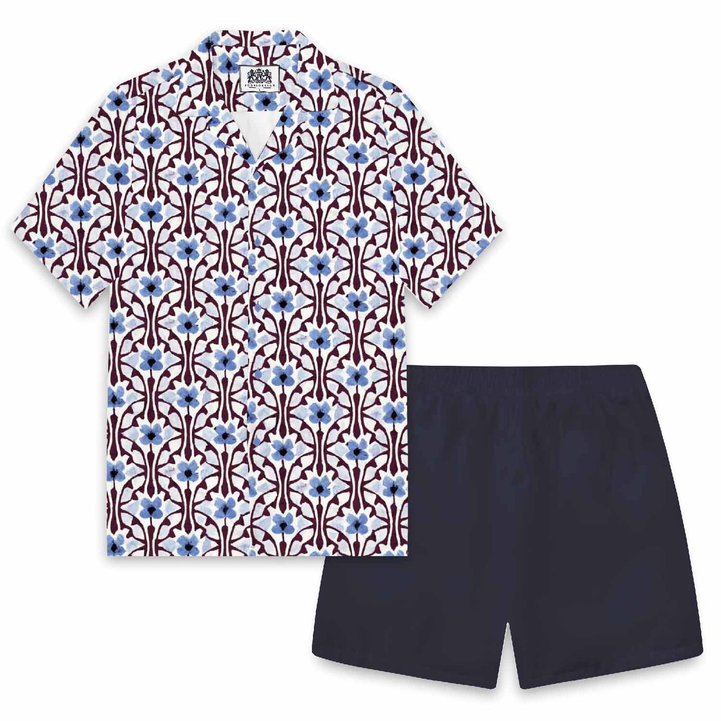 Blue Flowers Camp Collar Short-Sleeved Shirt