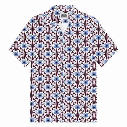 Blue Flowers Camp Collar Short-Sleeved Shirt