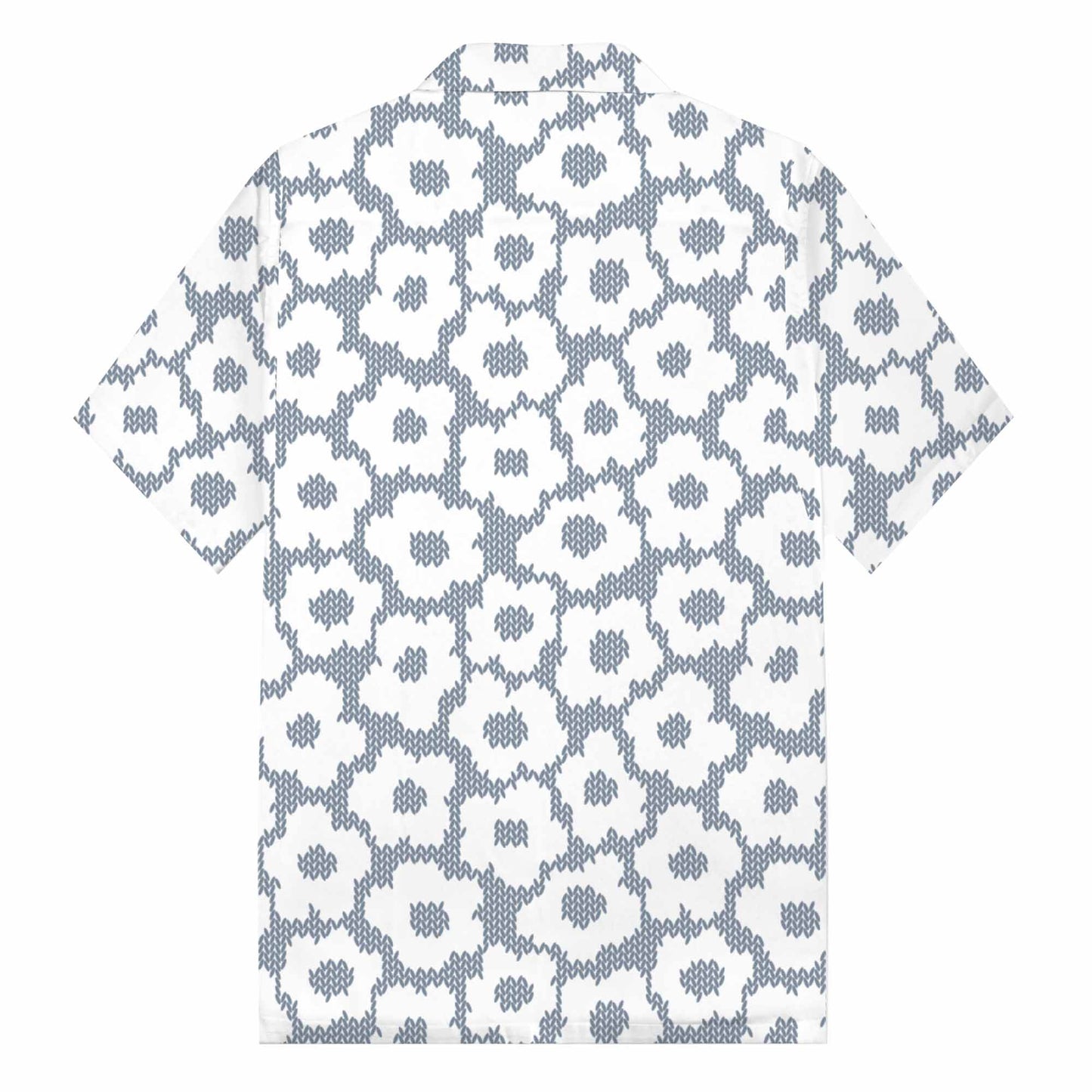 Small White Flower Pattern Camp Collar Short-Sleeved Shirt
