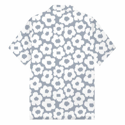 Small White Flower Pattern Camp Collar Short-Sleeved Shirt
