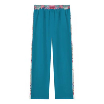 Mermaid and Ocean Print Casual Trousers With Elastic Waistband