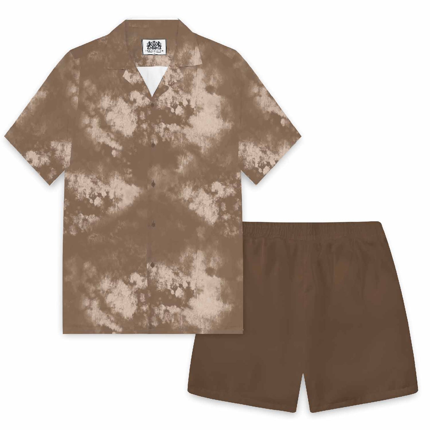 Brown Tie-Dye Statement Pattern Camp Collar Short-Sleeved Shirt