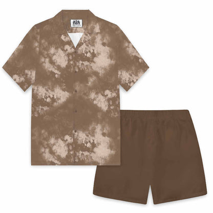 Brown Tie-Dye Statement Pattern Camp Collar Short-Sleeved Shirt