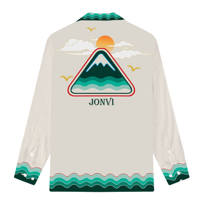 Mountain&Sunset Graphic Print Long Sleeve Camp Collar Shirt