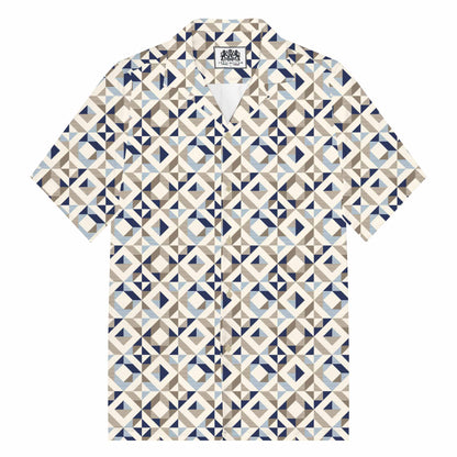 Geometric Square Print Camp Collar Short-Sleeved Shirt
