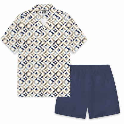 Geometric Square Print Camp Collar Short-Sleeved Shirt