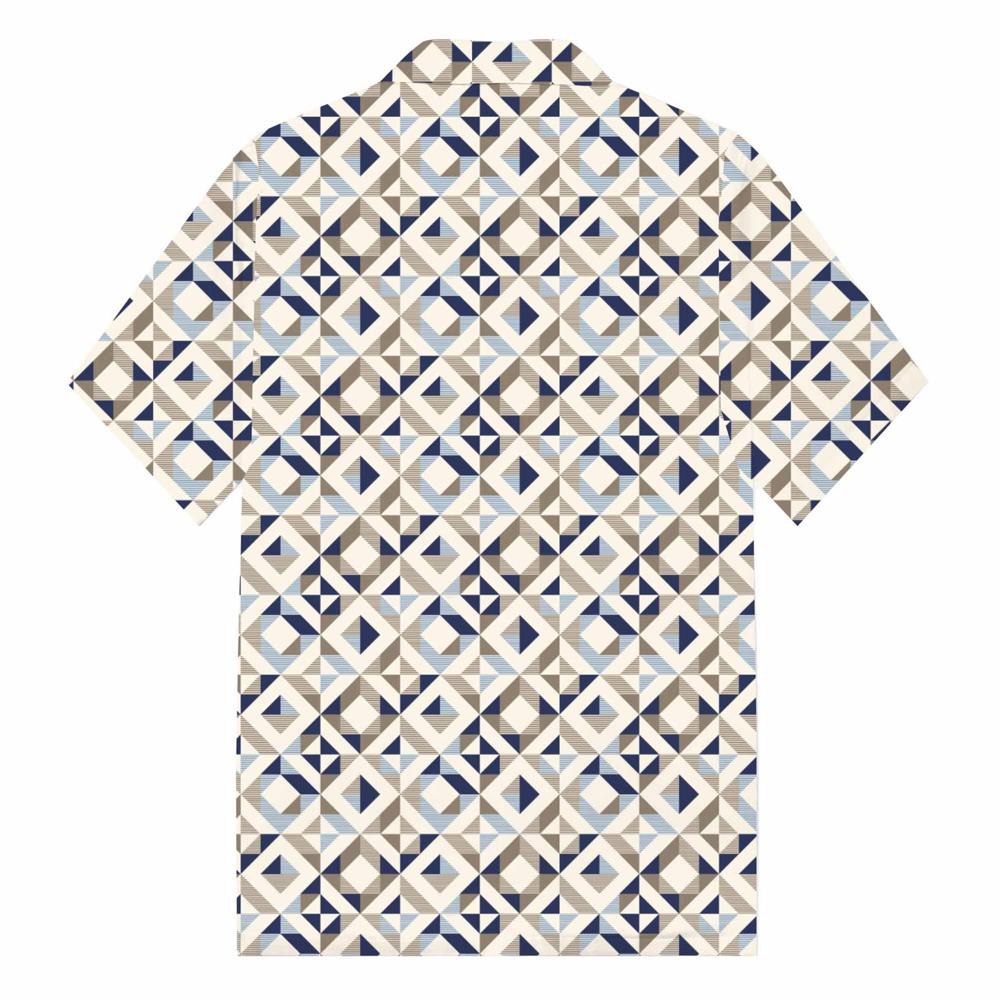 Geometric Square Print Camp Collar Short-Sleeved Shirt