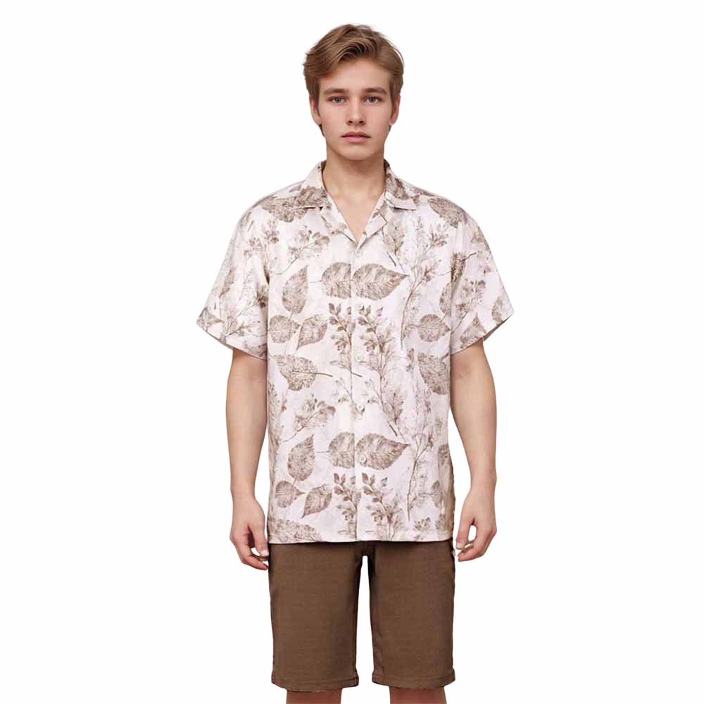 Natural Patterned Resort Camp Collar Short Sleeve Shirt