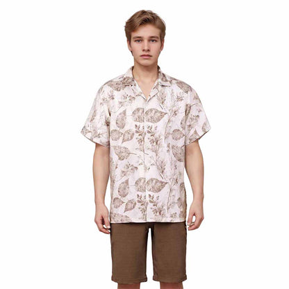 Natural Patterned Resort Camp Collar Short Sleeve Shirt