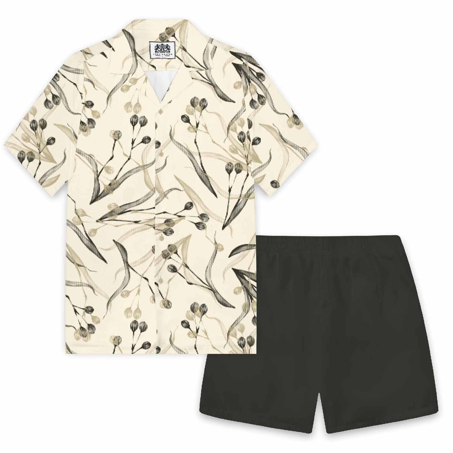Summer Botanical Print Camp Collar Short-Sleeved Shirt