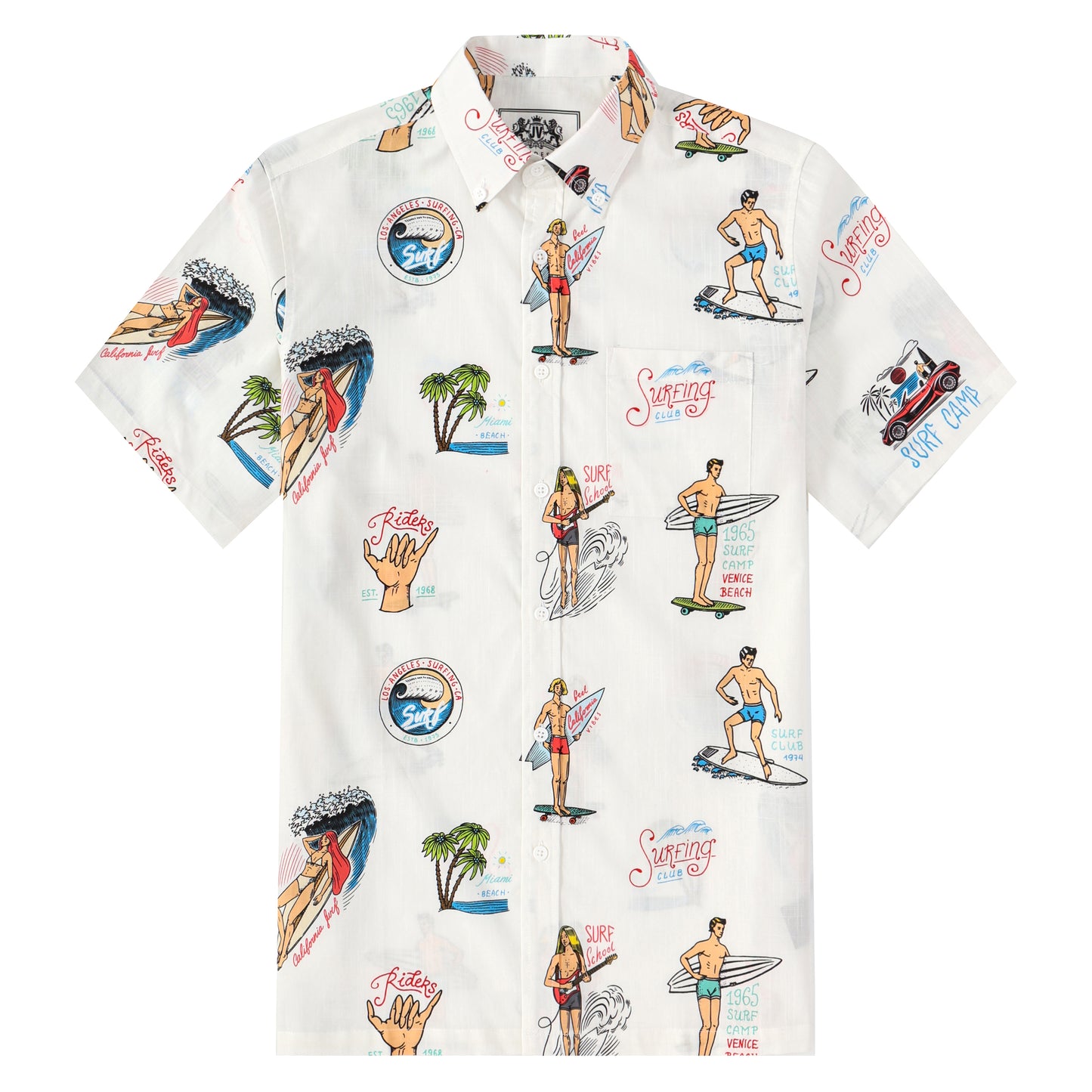 Surfing Club Pattern Button Short Sleeve Shirt