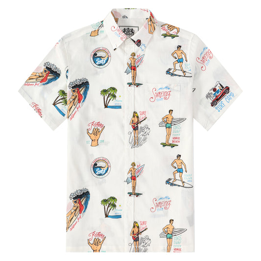 Surfing Club Pattern Button Short Sleeve Shirt