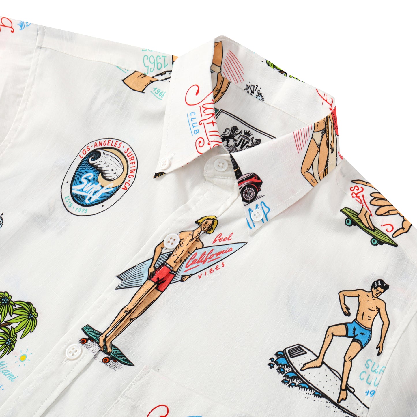 Surfing Club Pattern Button Short Sleeve Shirt