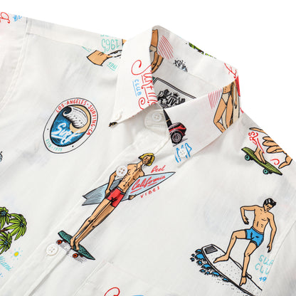 Surfing Club Pattern Button Short Sleeve Shirt