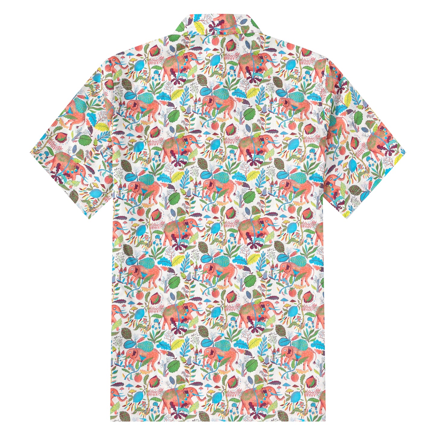 Elephant Floral Pattern Button Short Sleeve Shirt