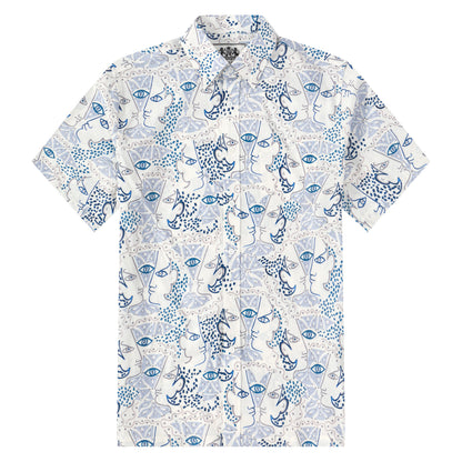 People Profile Print Button Short Sleeve Shirt