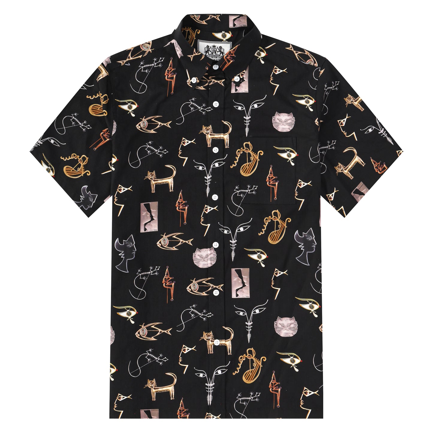 Black Print Button Short Sleeve Shirt