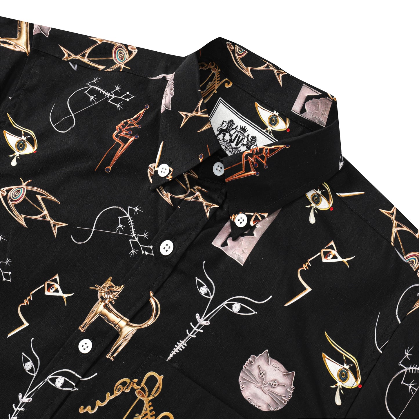 Black Print Button Short Sleeve Shirt