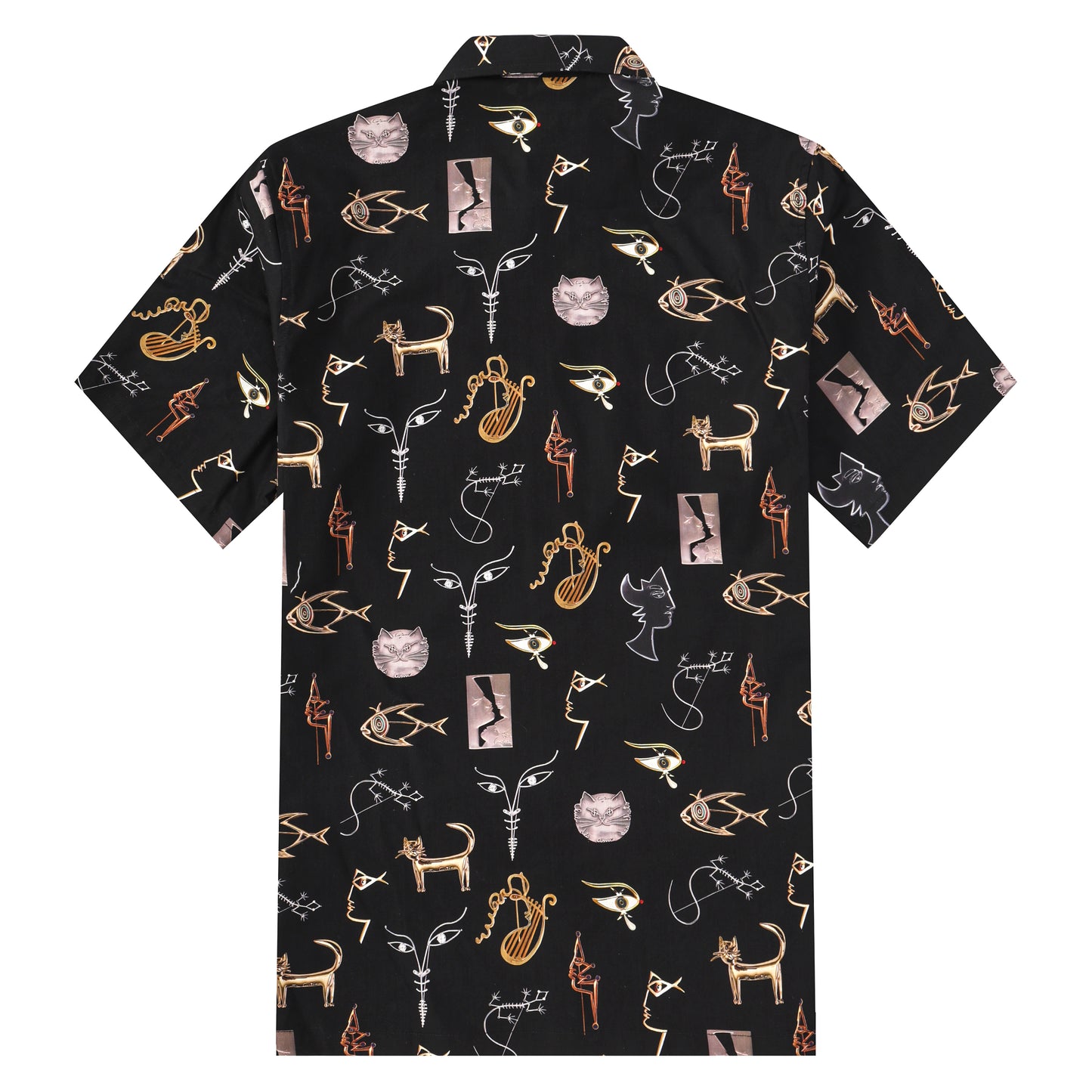 Black Print Button Short Sleeve Shirt