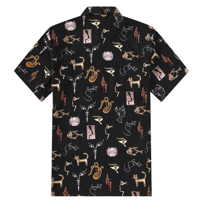 Black Print Button Short Sleeve Shirt