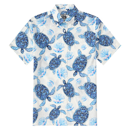Mussel Turtle Pattern Button Short Sleeve Shirt
