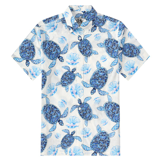 Mussel Turtle Pattern Button Short Sleeve Shirt