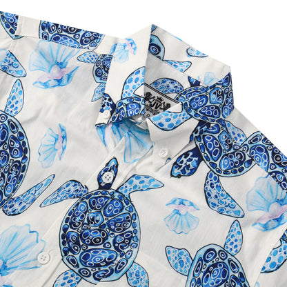 Mussel Turtle Pattern Button Short Sleeve Shirt
