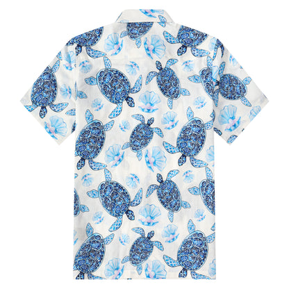 Mussel Turtle Pattern Button Short Sleeve Shirt